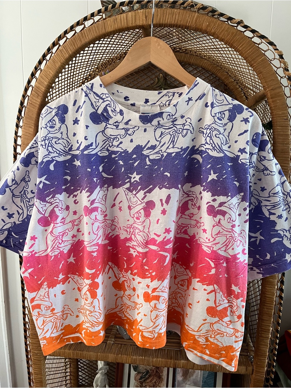 Vintage Disney Mickey Mouse Sorcerer All Over Print AOP T-Shirt Gradient Wizard